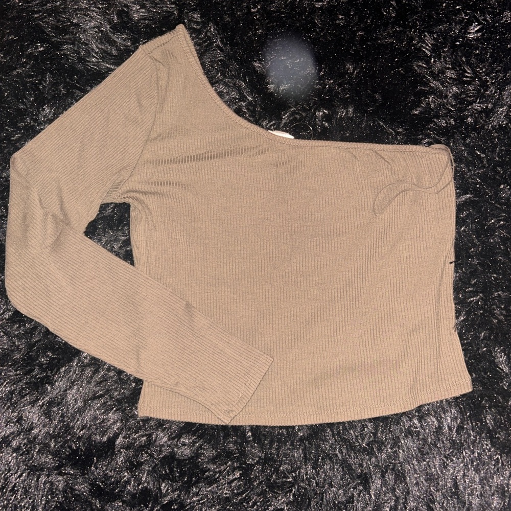 Garage Brown Long Sleeve Asymmetrical Top